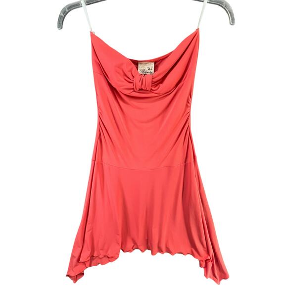 Rhapsody Y2K Strapless Dress Womens M Orange Bandeau Stretch Shark Bite Coquette - Picture 2 of 15